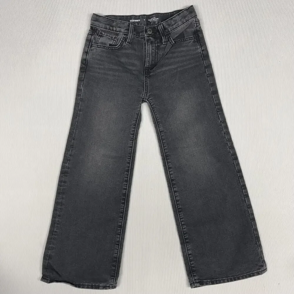 Old Navy Jeans Girls 8 Gray High Rise Baggy Wide Leg Built-In Tough Denim